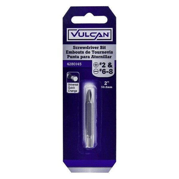 Vulcan Double-Ended Screwdriver Bit, Hex Shank, S2 Chrome Molybdenum Steel - 308801OR