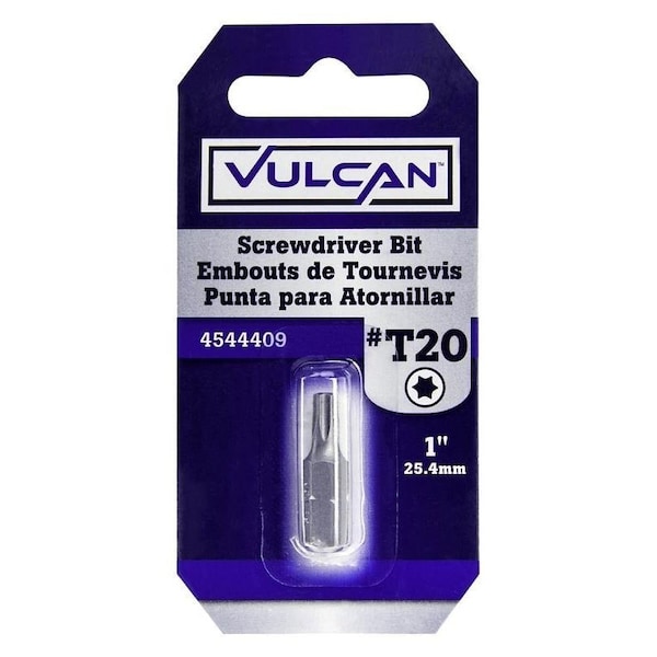 Vulcan Screwdriver Bit, T20 Drive, Torx Drive, 1/4 in Shank, Hex Shank, 1 in L - 307401OR