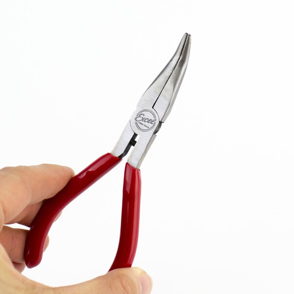 Excel Blades Bent Nose Pliers Spring Loaded Carbon Steel 5" Serrated Jaw Pliers 6pk - 55590