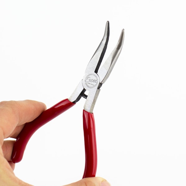 Excel Blades Bent Nose Pliers Spring Loaded Carbon Steel 5" Serrated Jaw Pliers 6pk - 55590