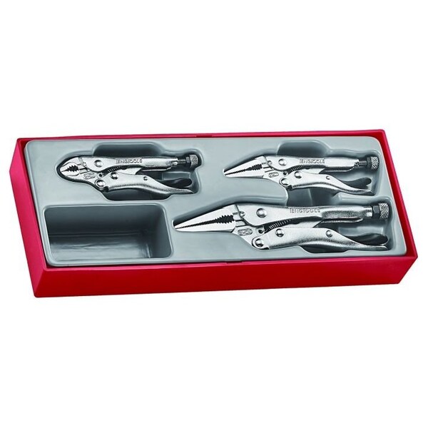 Teng Tools 3 Piece Round Jaw Power Grip and Long Nose Vise Grip Locking Pliers Set - TTZVG03