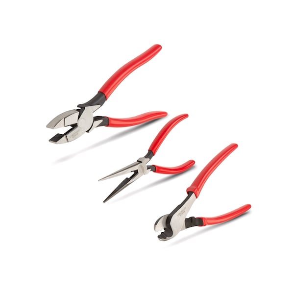 Tekton Pliers Set, 3-Piece (Long Nose, Cable Cutting, Lineman's) - PLR99014