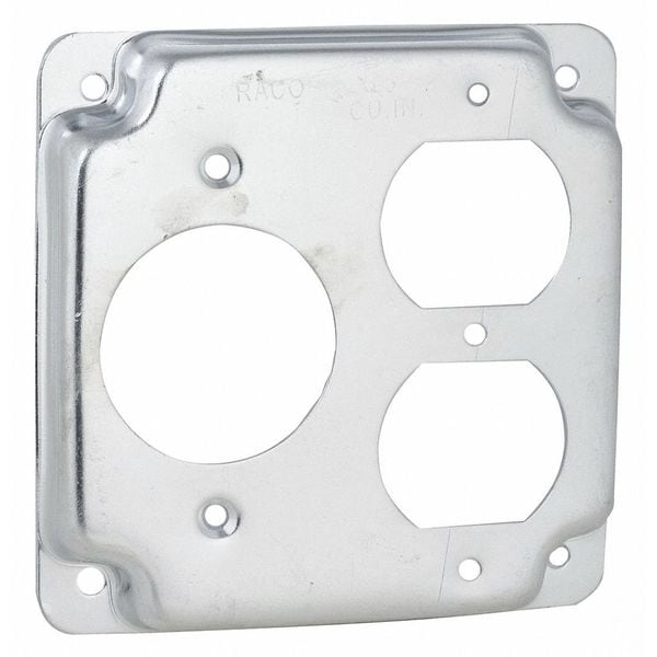 Raco Electrical Box Cover, 2 Gangs, Square, Steel, Duplex Receptacle Cover - 831C