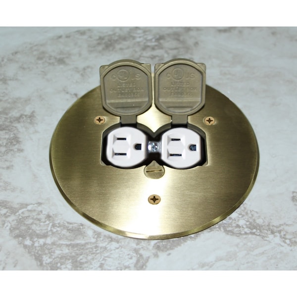Southwire Electrical Box Cover, Round, Brass, Duplex Receptacle Cover - FBCVR-BR-FC