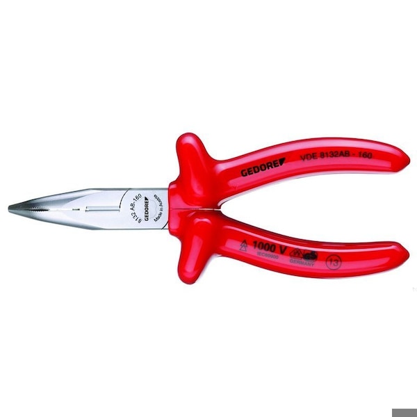 Gedore Ins Bent, Needle Nose Pliers, 6-1/4", Overall Length: 160mm - VDE 8132 AB-160