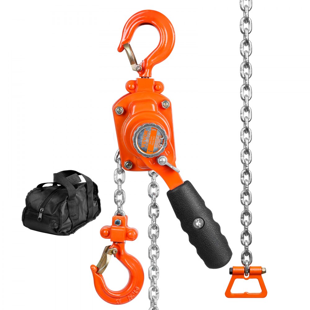 VEVOR Manual Lever Chain Hoist, 1/4 Ton 550 lbs Capacity 5 FT Come Along, G80 Galvanized Carbon Steel with Weston Double-Pawl Brake, Auto Chain Leading & 360° Rotation Hook, for Garage Factory Dock - MNSBHLH14T5FTK6BVV0