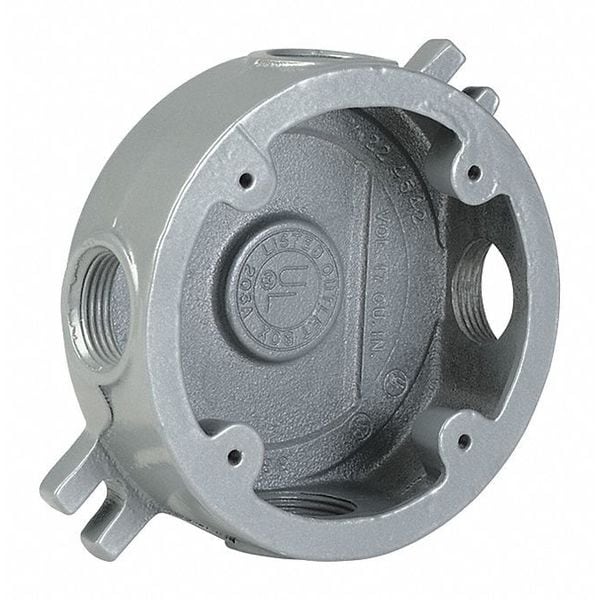 Killark Electrical Box, 17 cu in, Outlet Box Type, 1 Gang, Iron, Round Shape - VLJSX-1M