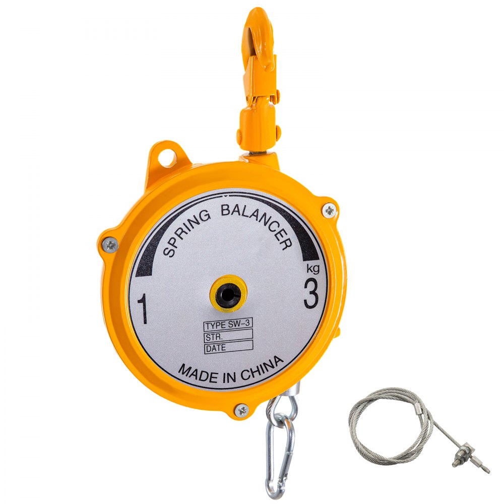 VEVOR Spring Balancer 2-7lbs(1-3kg) Retractable Tool Holder 1.5m Length Tool Balancer with Hook and Wire Rope Adjustable Balancer Retractor Hanging Holding Equipment in Yellow - DHPHQ1-3KGHS00001V0