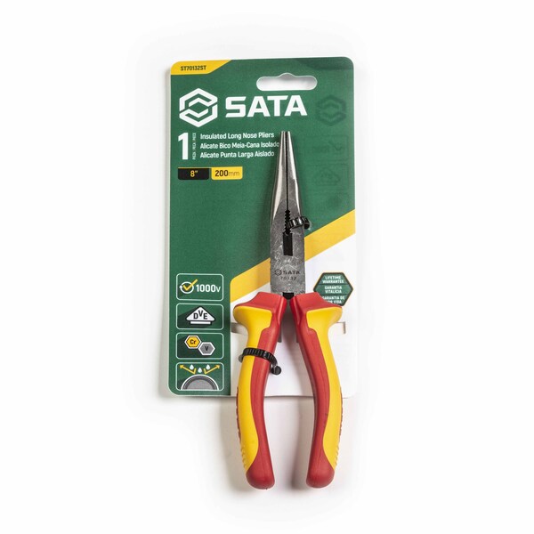 Sata VDE Insulated Long Nose Pliers 8in - ST70132ST