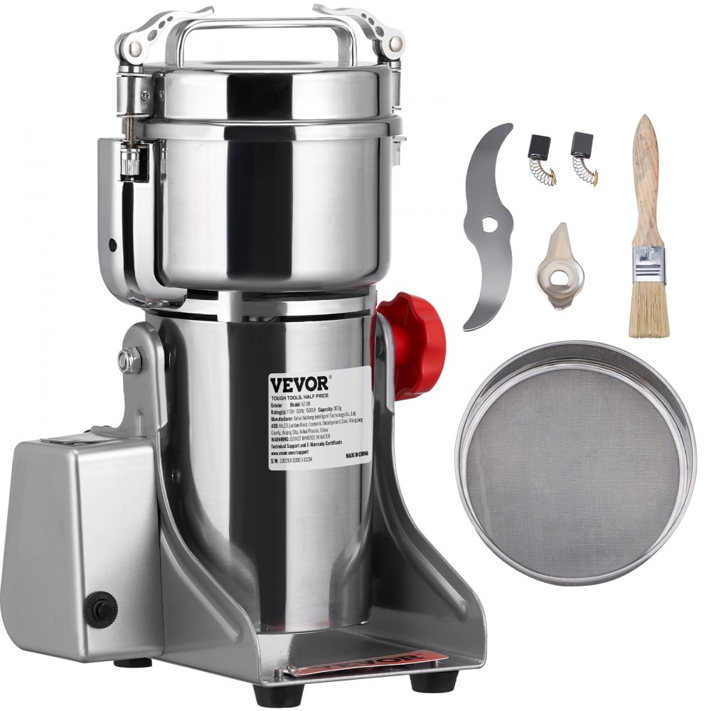 VEVOR 700g Electric Grain Mill Grinder, High Speed 2500W Commercial Spice Grinders, Stainless Steel Pulverizer Powder Machine, for Dry Herbs Grains Spices Cereals Coffee Corn Pepper, Swing Type - DDDP700G2500WXSA7V1