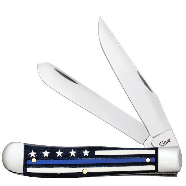 Case Cutlery 2023 Case Stripes Of Service Smooth Black Bone W/Color Inlays Blue Line Trapper 6254 Ss - CAS-06567