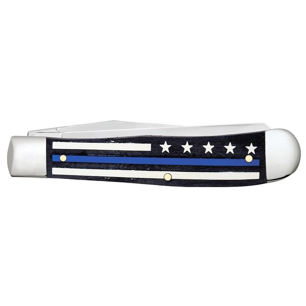 Case Cutlery 2023 Case Stripes Of Service Smooth Black Bone W/Color Inlays Blue Line Trapper 6254 Ss - CAS-06567