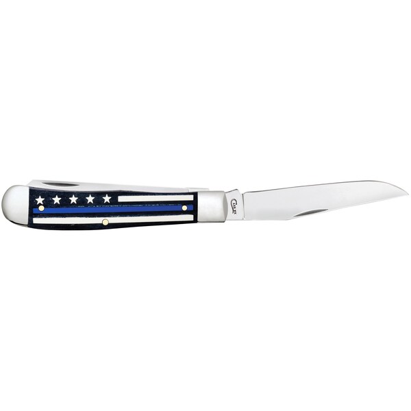 Case Cutlery 2023 Case Stripes Of Service Smooth Black Bone W/Color Inlays Blue Line Trapper 6254 Ss - CAS-06567