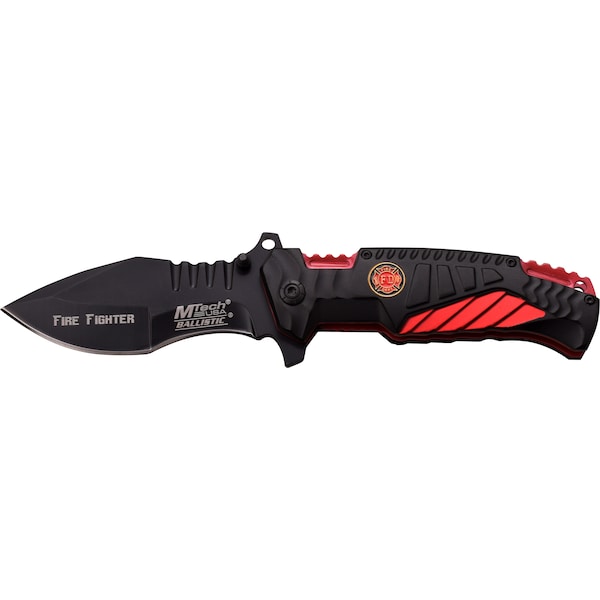 Master Cutlery 2018N Master 3.7In Blk Ss Blade, 4.75In Closed, Red And Blk Alm Handle With Fire Fighter Medallion - MAS-MT-A944FD