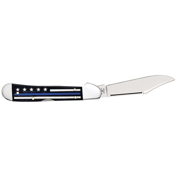 Case Cutlery Stripes Of Service Smooth Black Bone W/Color Inlays Blue Line Mini Copperlock 61749L Ss - CAS-06569