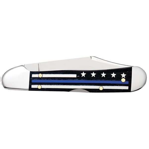 Case Cutlery Stripes Of Service Smooth Black Bone W/Color Inlays Blue Line Mini Copperlock 61749L Ss - CAS-06569
