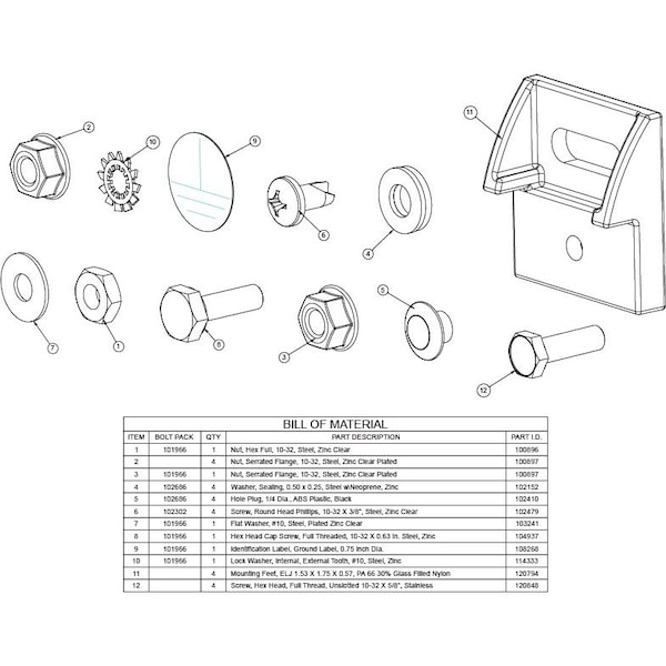 Saginaw Control & Engineering Bolt Pack, 4 in. H x 4 in. W x 1 in. L, 4 PK - SCE-120706