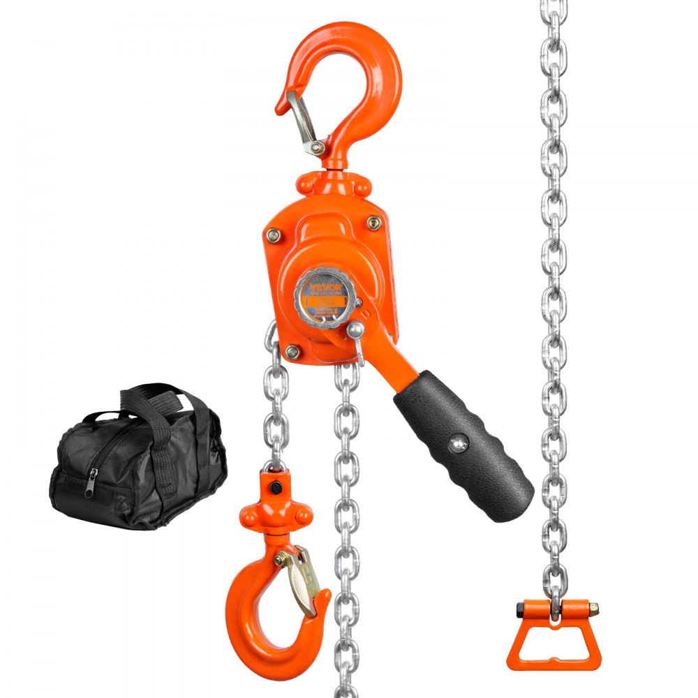 VEVOR Manual Lever Chain Hoist, 1/2 Ton 1100 lbs Capacity 5 FT Come Along, G80 Galvanized Carbon Steel with Weston Double-Pawl Brake, Auto Chain Leading & 360° Rotation Hook, for Garage Factory Dock - MNSBHLH12T5FT2QE1V0