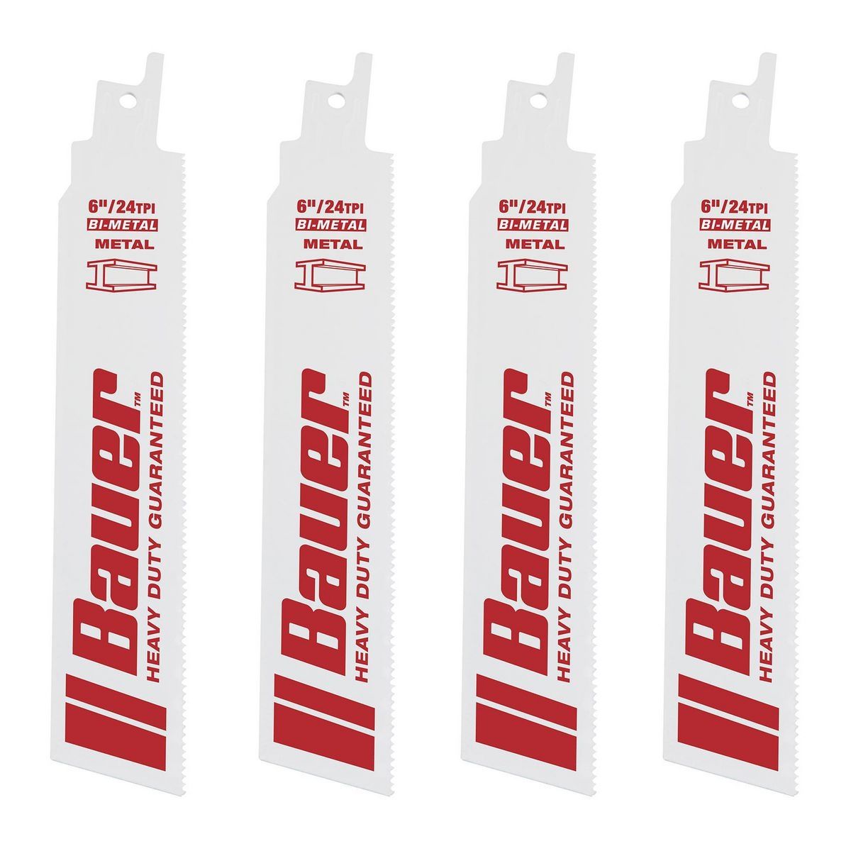 Cuchillas para sierra reciproca Bauer de 6 pulgadas, 24 TPI, bi-metal, paquete de 4 - 56482