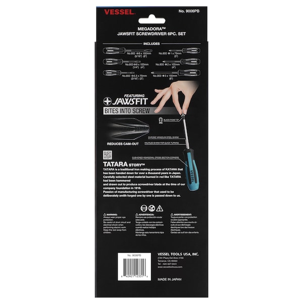 Vessel MEGADORA JAWSFIT Screwdriver 6PC. Set No - 9006PB