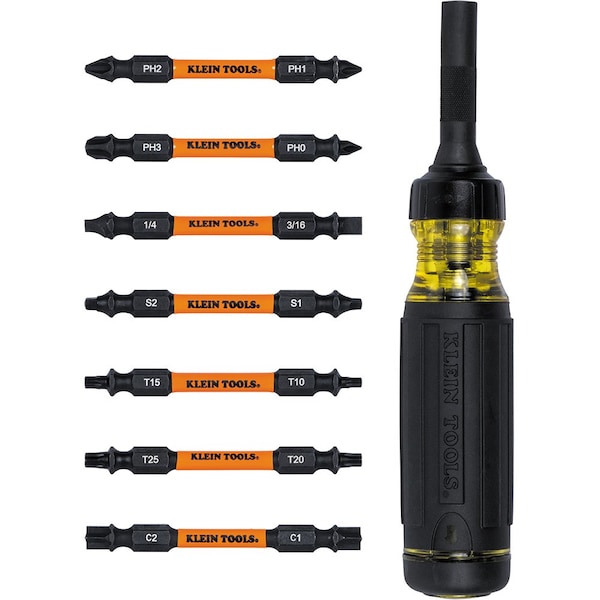 Klein Tools 15-in-1 Ratcheting Impact-Rated Multi-Bit Torsion Zone Screwdriver - 32315HD