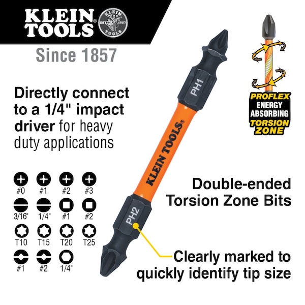 Klein Tools 15-in-1 Ratcheting Impact-Rated Multi-Bit Torsion Zone Screwdriver - 32315HD