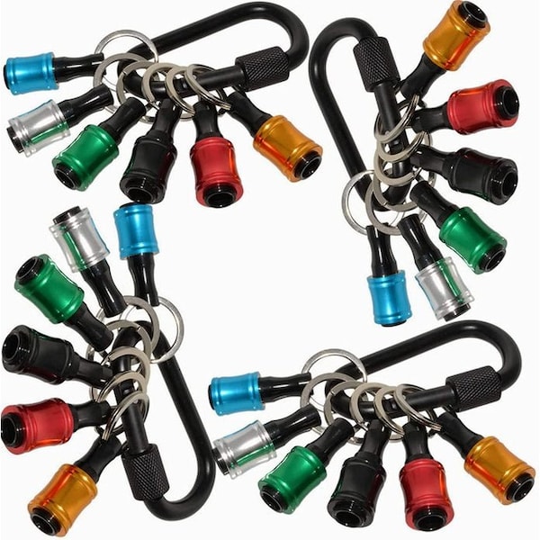 Florida Tools Bit Holder Caddy 6 Piece 1/4 inch Hex Shank Bit Holder Aluminum With  Locking Carabiner, 4PK - FT-BITCADDY-4