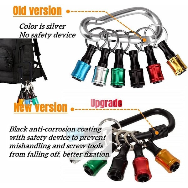 Florida Tools Bit Holder Caddy 6 Piece 1/4 inch Hex Shank Bit Holder Aluminum With  Locking Carabiner, 4PK - FT-BITCADDY-4