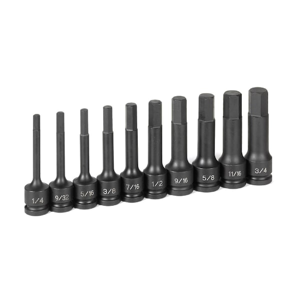 Grey Pneumatic 10PC 1/2" DR 4" LENGTH FRAC HEX DRIVER SET - 1340H