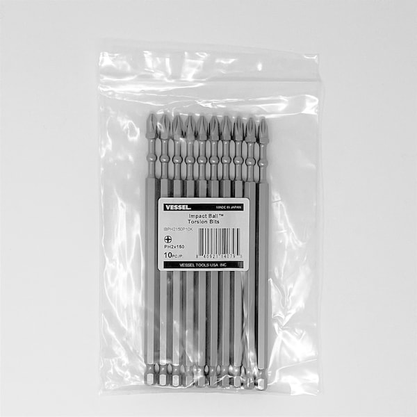 Vessel IMPACT BALL Torsion Bit PH2x150, PK10 - IBPH2150P10K