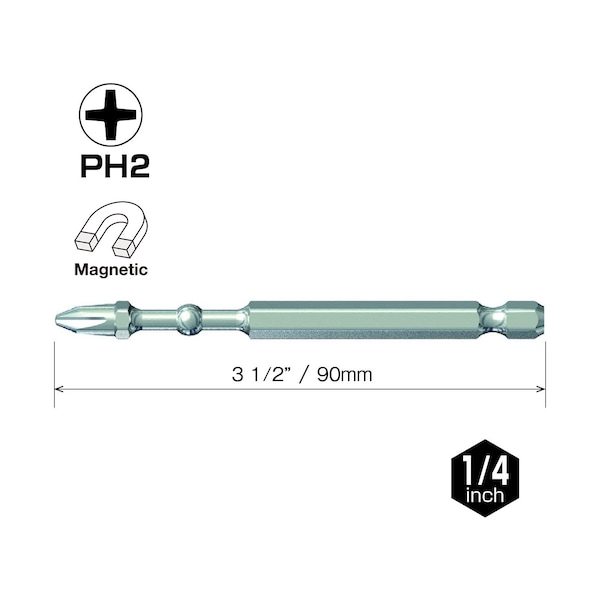 Vessel IMPACT BALL Torsion Bit PH2x90, PK10 - IBPH290P10K
