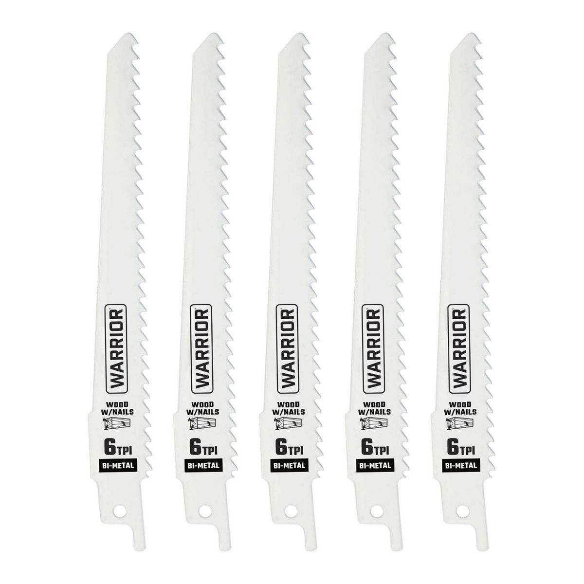 Guerrero 6 pulgadas 6 TPI hojas de sierra reciproca bimetálicas para corte de madera, paquete de 5 - 68030