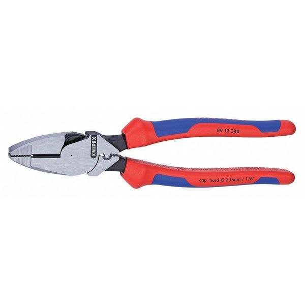 Knipex 9 1/4 in Linemans Plier High Leverage w/ Fish Tape Puller, Wire Crimper, Steel - 09 12 240
