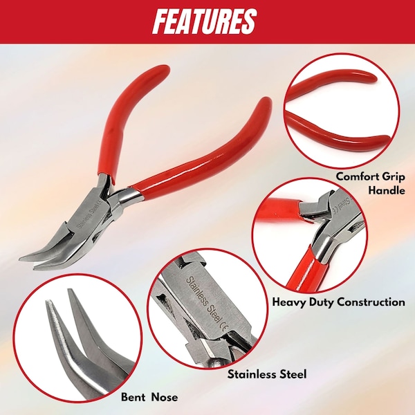 A2Z Scilab Jewelry Making Pliers Bent Nose Professional Repair Stainless Steel Tool with Cushion Grip - A2Z-ZR945