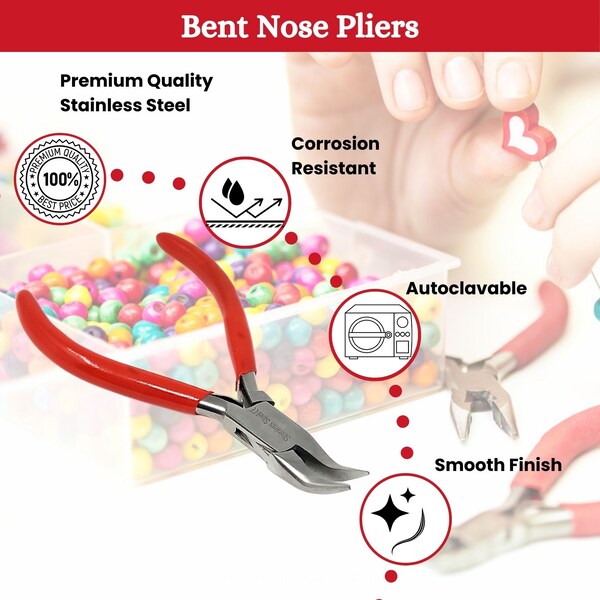 A2Z Scilab Jewelry Making Pliers Bent Nose Professional Repair Stainless Steel Tool with Cushion Grip - A2Z-ZR945
