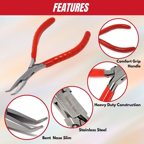 A2Z Scilab Jewelry Making Pliers Slim Bent Nose Professional Repair Stainless Steel Tool with Cushion Grip - A2Z-ZR944