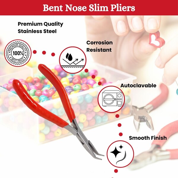 A2Z Scilab Jewelry Making Pliers Slim Bent Nose Professional Repair Stainless Steel Tool with Cushion Grip - A2Z-ZR944