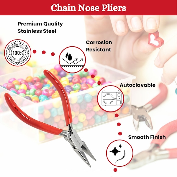 A2Z Scilab Jewelry Making Pliers Chain Nose Professional Repair Stainless Steel Tool with Cushion Grip - A2Z-ZR947