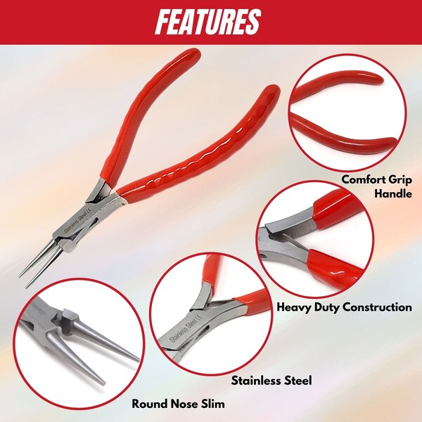 A2Z Scilab Jewelry Making Pliers Slim Round Nose Professional Repair Stainless Steel Tool with Cushion Grip - A2Z-ZR942