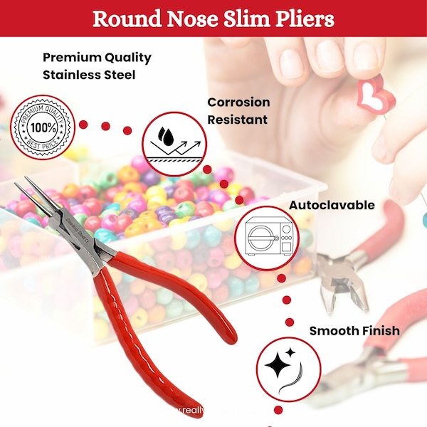 A2Z Scilab Jewelry Making Pliers Slim Round Nose Professional Repair Stainless Steel Tool with Cushion Grip - A2Z-ZR942