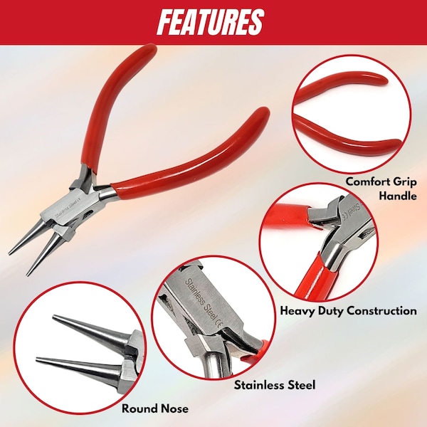 A2Z Scilab Jewelry Making Pliers Round Nose Professional Repair Stainless Steel Tool with Cushion Grip - A2Z-ZR943