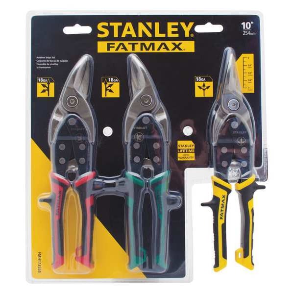 Stanley Aviation Snip Set, Left/Right/Straight, 12 5/16 in, Chromium Vanadium, TPR - FMHT73558