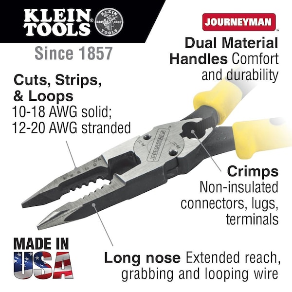 Klein Tools Pliers, All-Purpose Needle Nose Pliers with Crimper, 8.5-Inch - J207-8CR