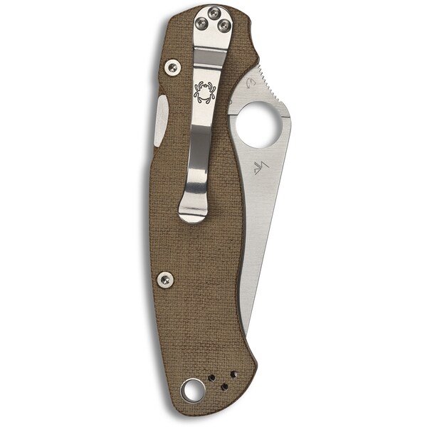Spyderco 2024 Spyderco Para Military 2, Brown Canvas Micarta, Plain Cru-Wear Steel, Reveal 7 - SPY-C81MPCW2