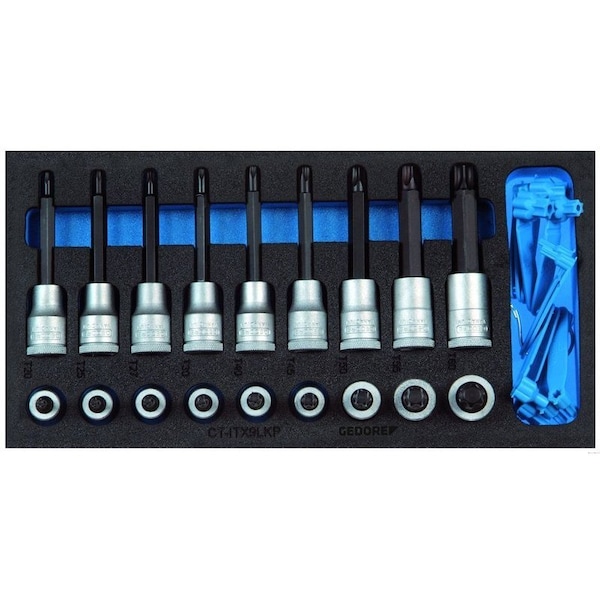 Gedore Screwdriver Bit Socket Set, 1/2", Point Size: T20, T25, T27, T30, T40, T45, T50, T55, T60 - 1500 CT1-ITX 19 LKP