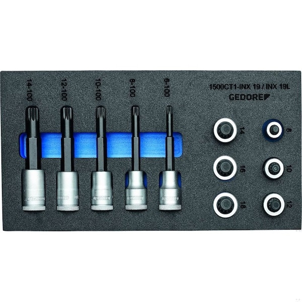 Gedore Screwdriver Bit Socket Set, 1/2", Number of Pieces: 11 - 1500 CT1-INX 19 LK
