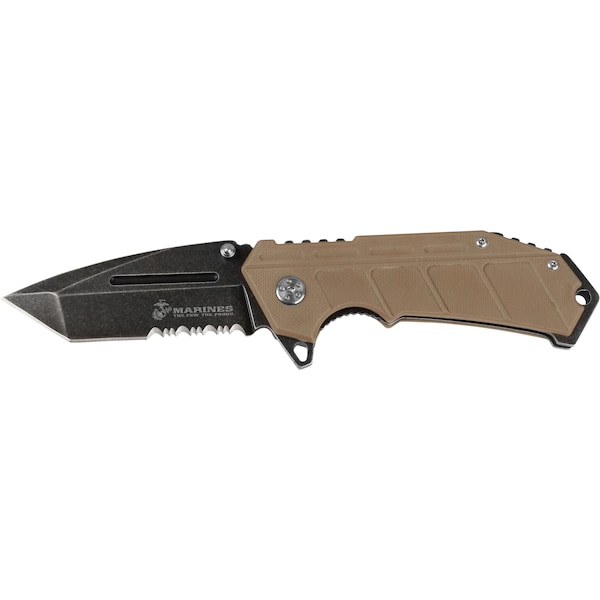 Master Cutlery 2017 Master 4.75In Marines Folder.Stonewash Serr Blade, Tan G10 Hdl - MAS-M-1034TS