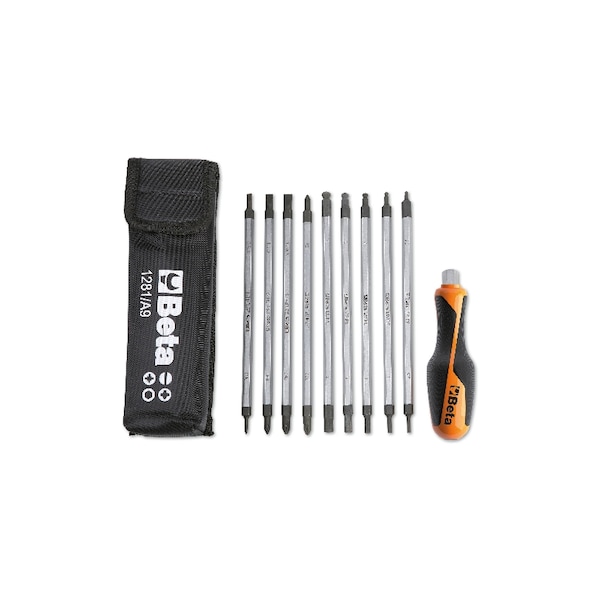Beta 1281 BG Set of 9 Reversible Screwdriver Bits and 1 Handle with Case - 012810520