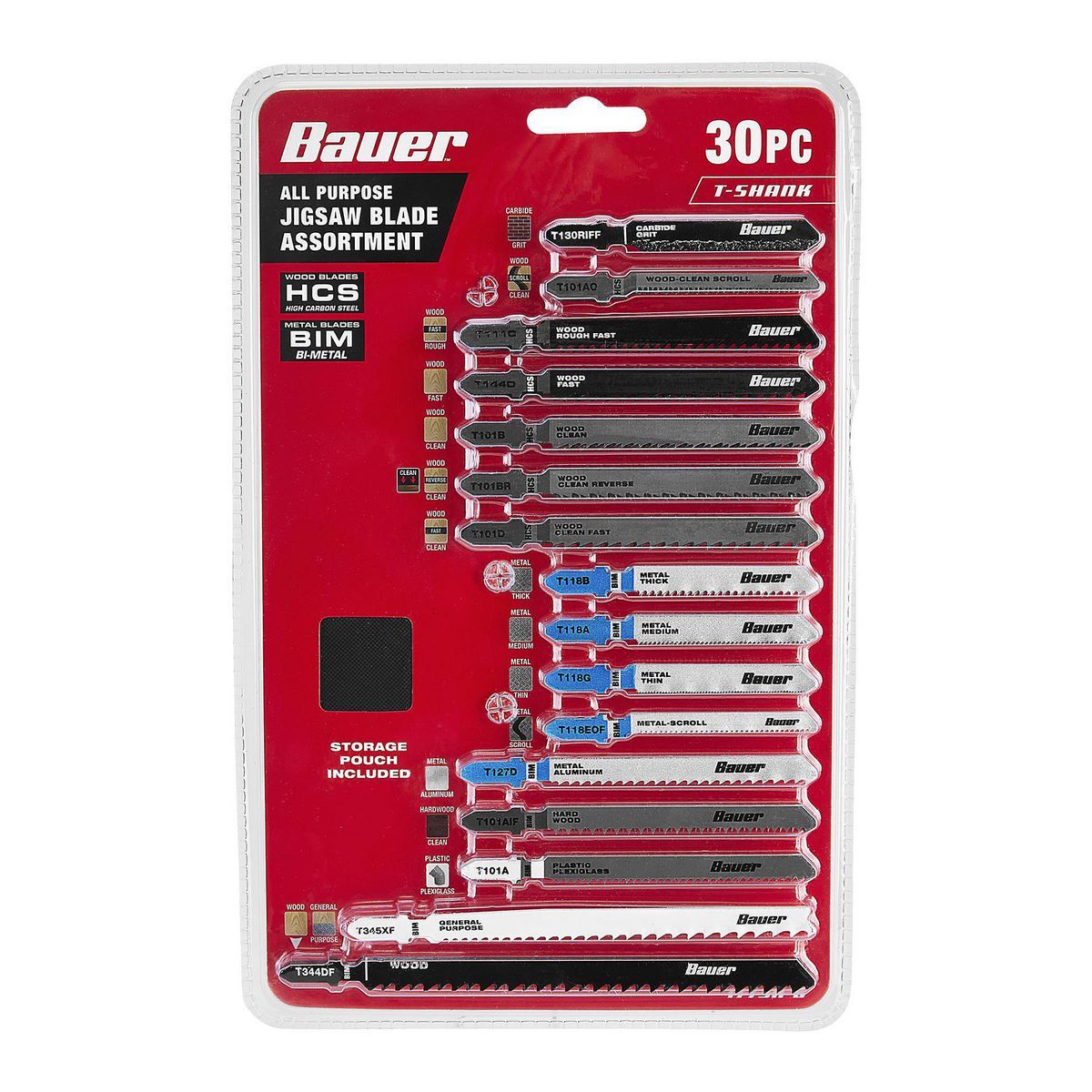Set de hojas de sierra caladora Bauer de uso general con mango en T, 30 piezas - 64071