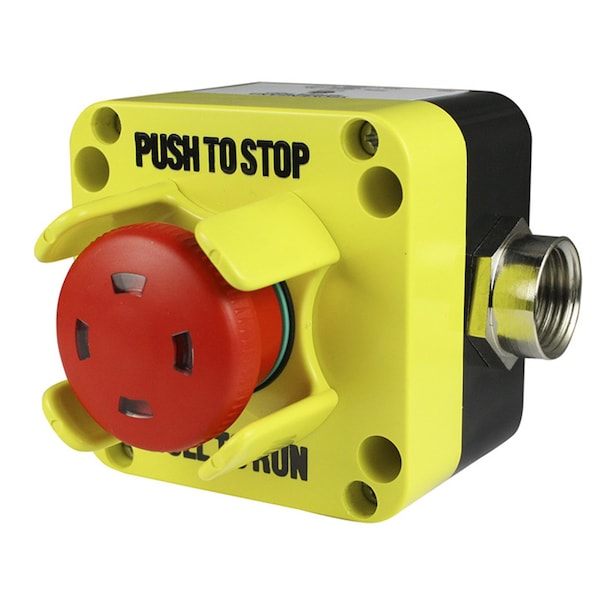 Estación de Control de Paro de Emergencia Asi, Rosca de 1/2 pulgada NPT, 1 Contacto NC, Tirón-Presiona, Cabezal de 40mm - SLA11NPNCGMS122